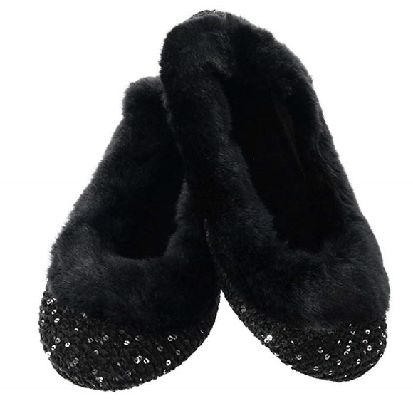 🆕 Isotoner Ballet Flats Knit Lurex Slippers Ballerina Style Black - Picture 1 of 7